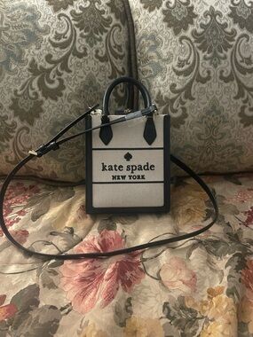 Kate Spade New York Black & Ivory Canvas Mini Tote Crossbody